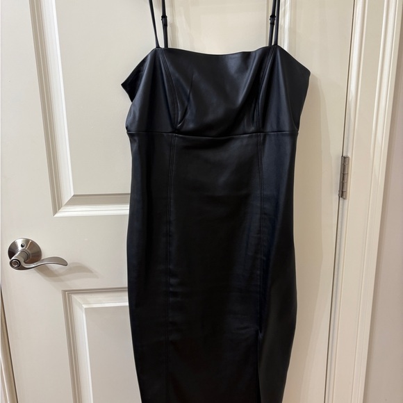 Express Black Midi Dress Faux Leather - Picture 1 of 5